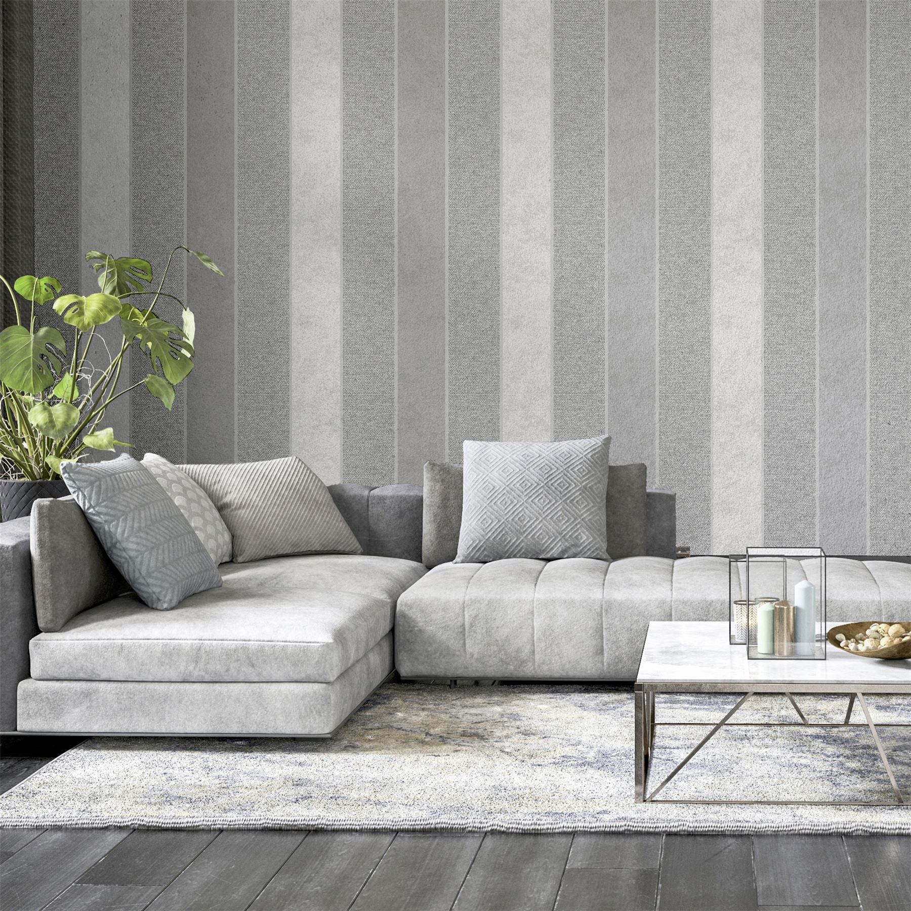 Calico Stripe Grey Wallpaper sw12