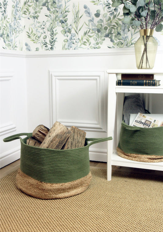 Beddington Cotton/ Jute 45x45x32cm Olive Set of 2 Baskets