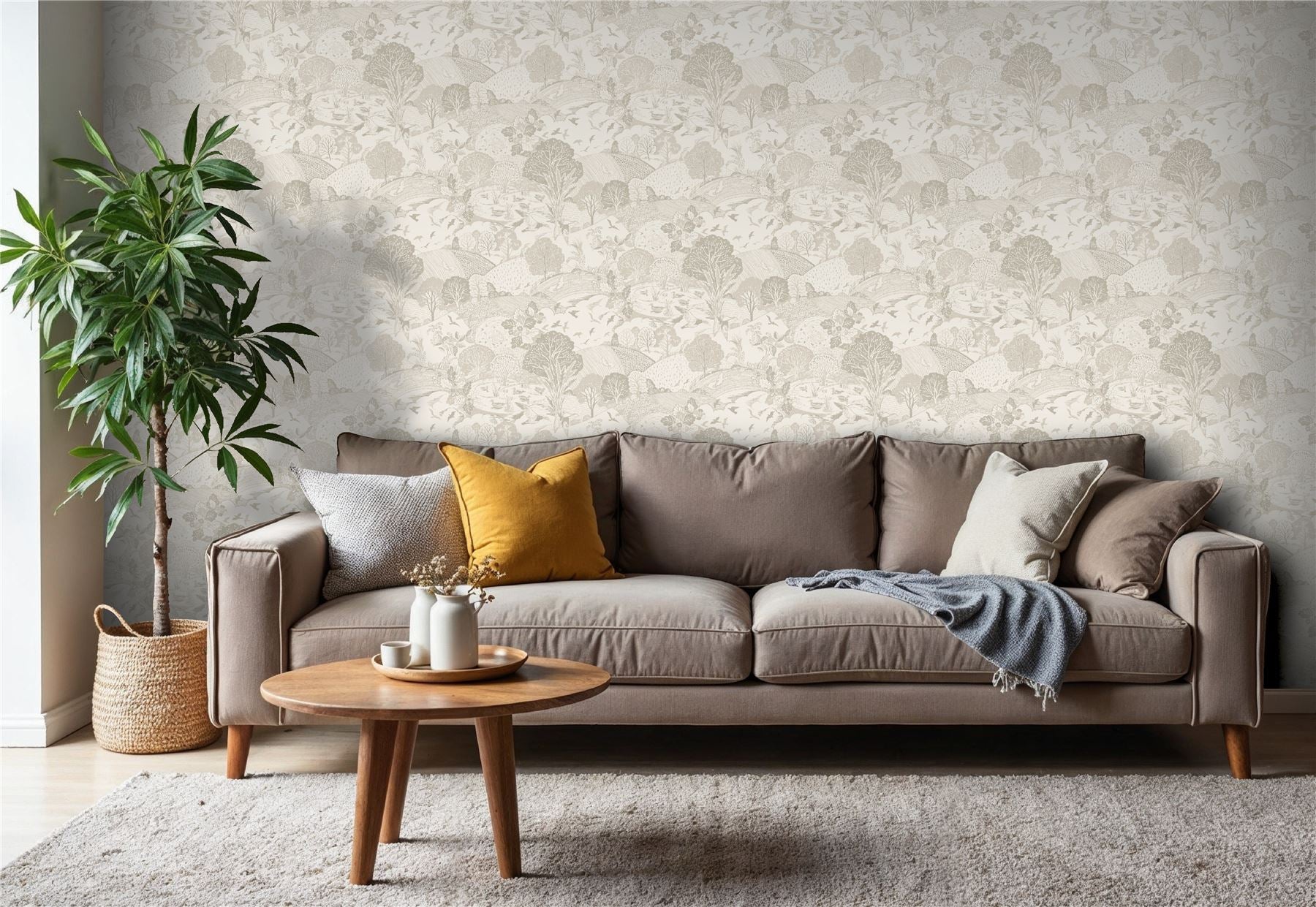 Country Landscape Neutral Wallpaper