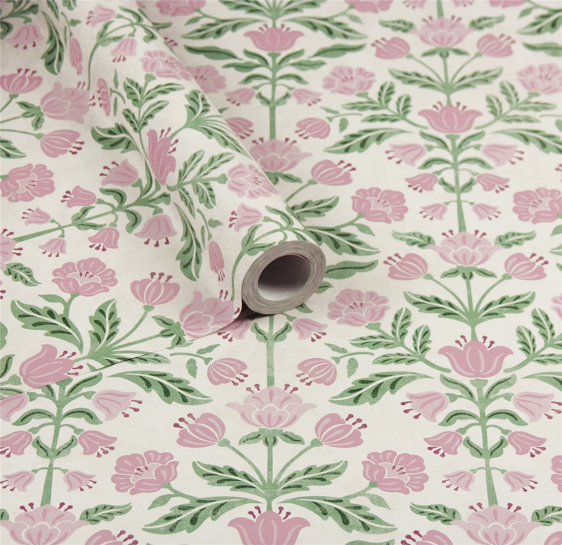 Modern Floral Damask Green / Pink Wallpaper
