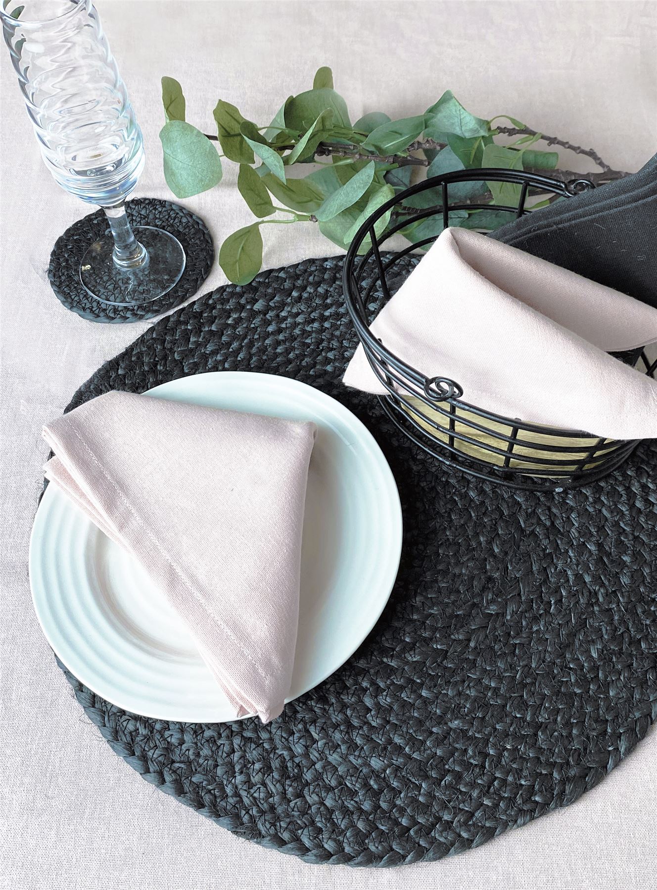 Ure Jute Rope 38x38cm Black Set of 2 Placemats with Tie