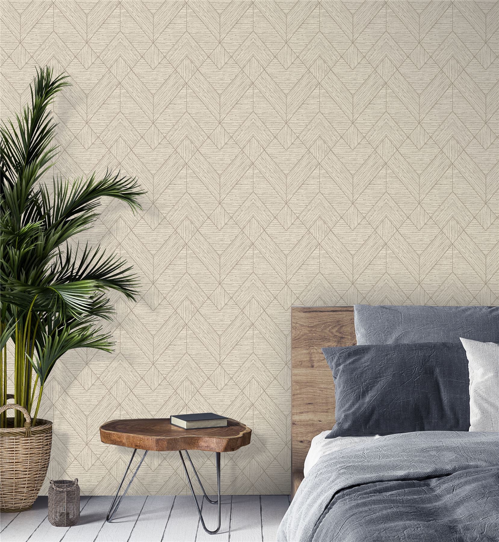 Wood Grain Geo Neutral / Gold Wallpaper