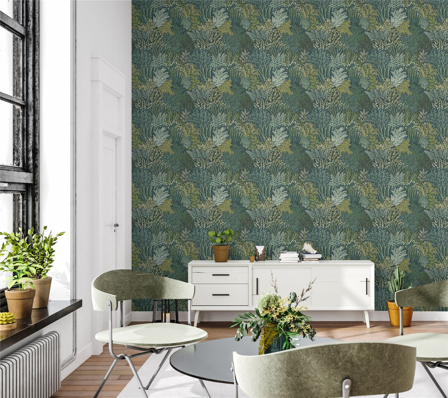 Illustrated Foliage Blue Wallpaper