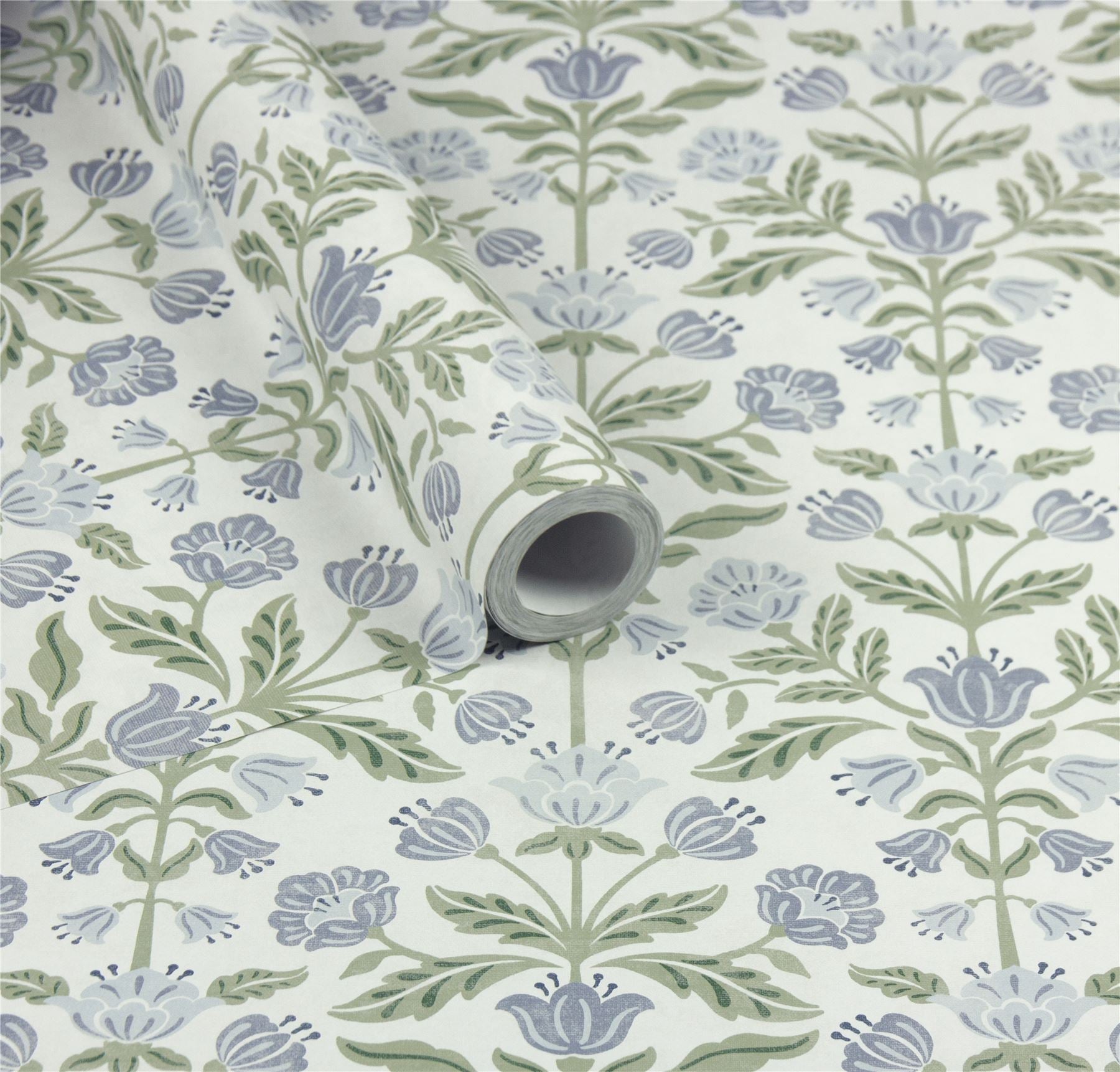 Modern Floral Damask Blue / Green Wallpaper