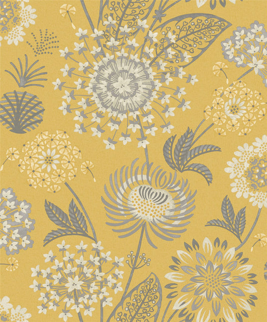 Vintage Bloom Mustard Yellow Wallpaper