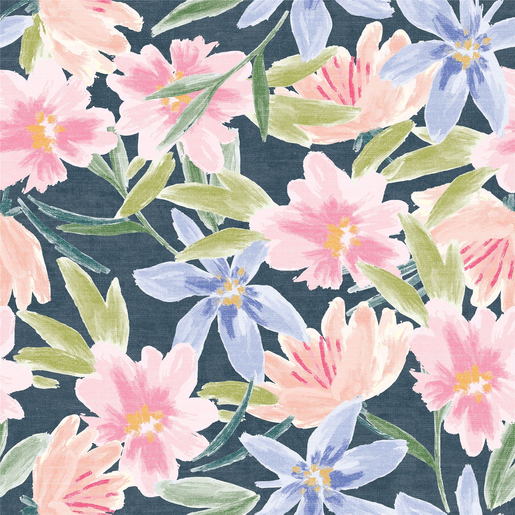 Watercolour Floral Navy Wallpaper