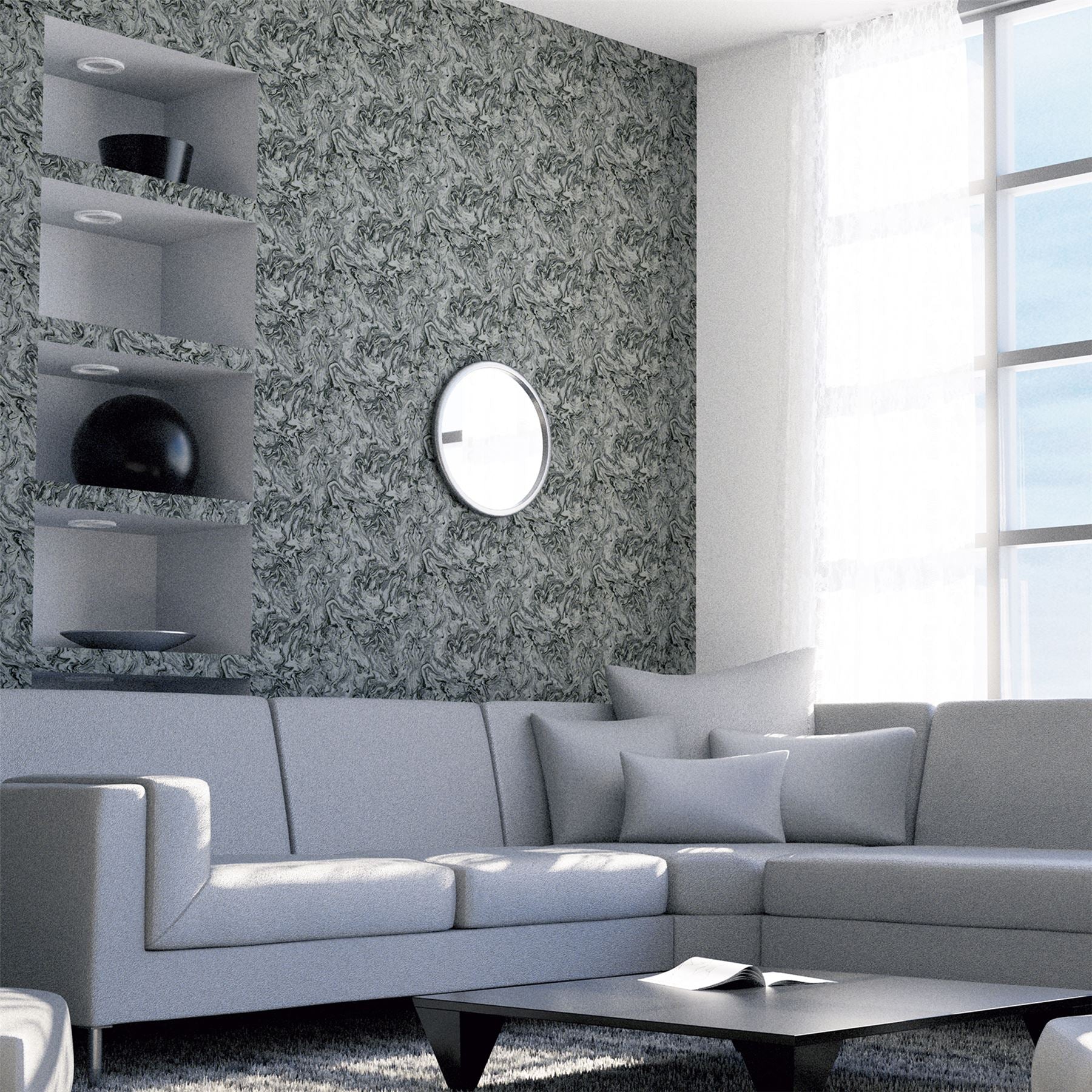 Liquid Marble Charcoal Wallpaper