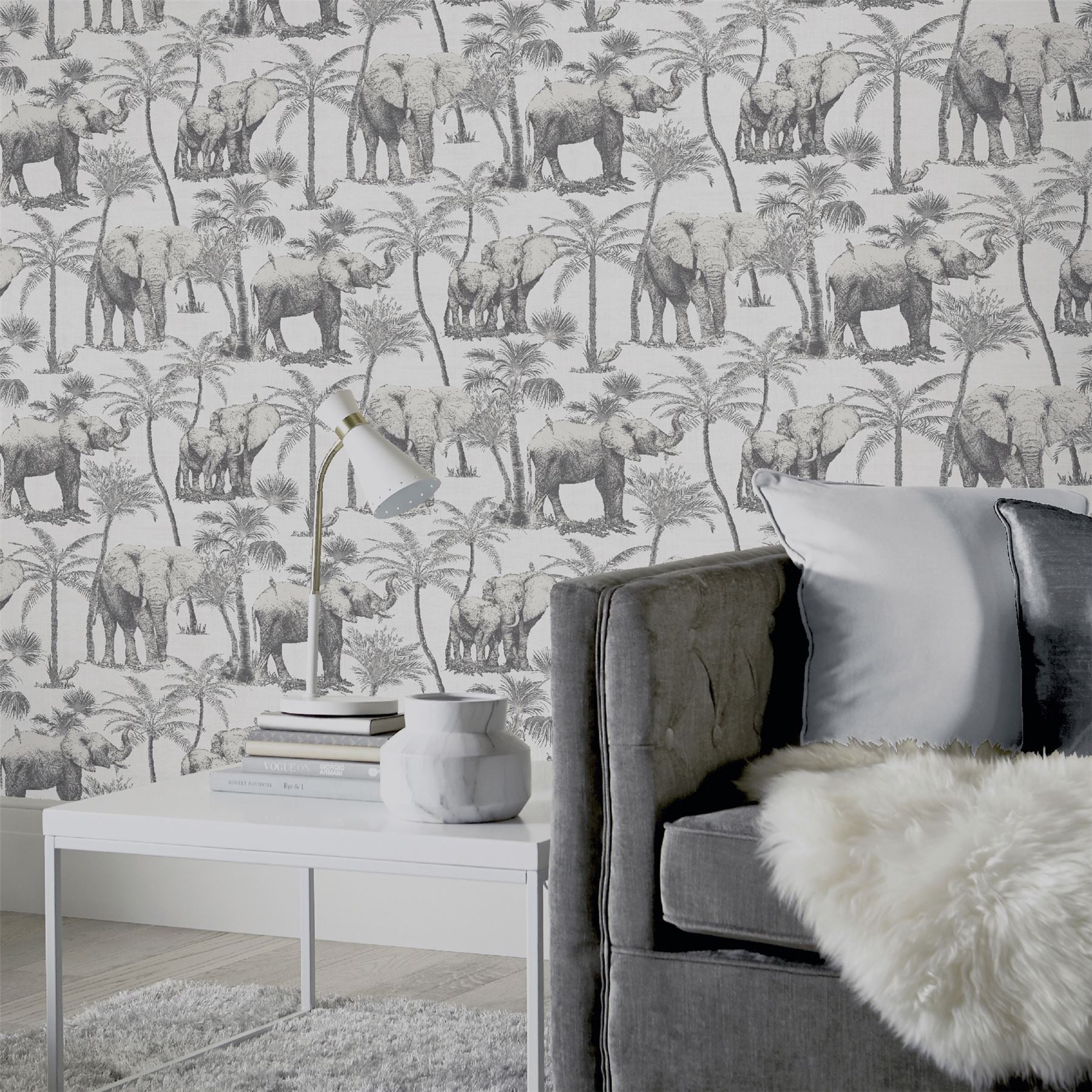 Safari Elephant Charcoal Wallpaper
