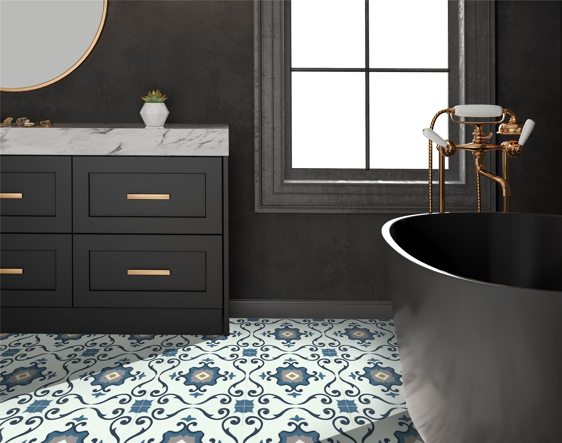 Floor Tile Motif 30.5x30.5cm Blue (10 Tiles Per Pack) - sw6