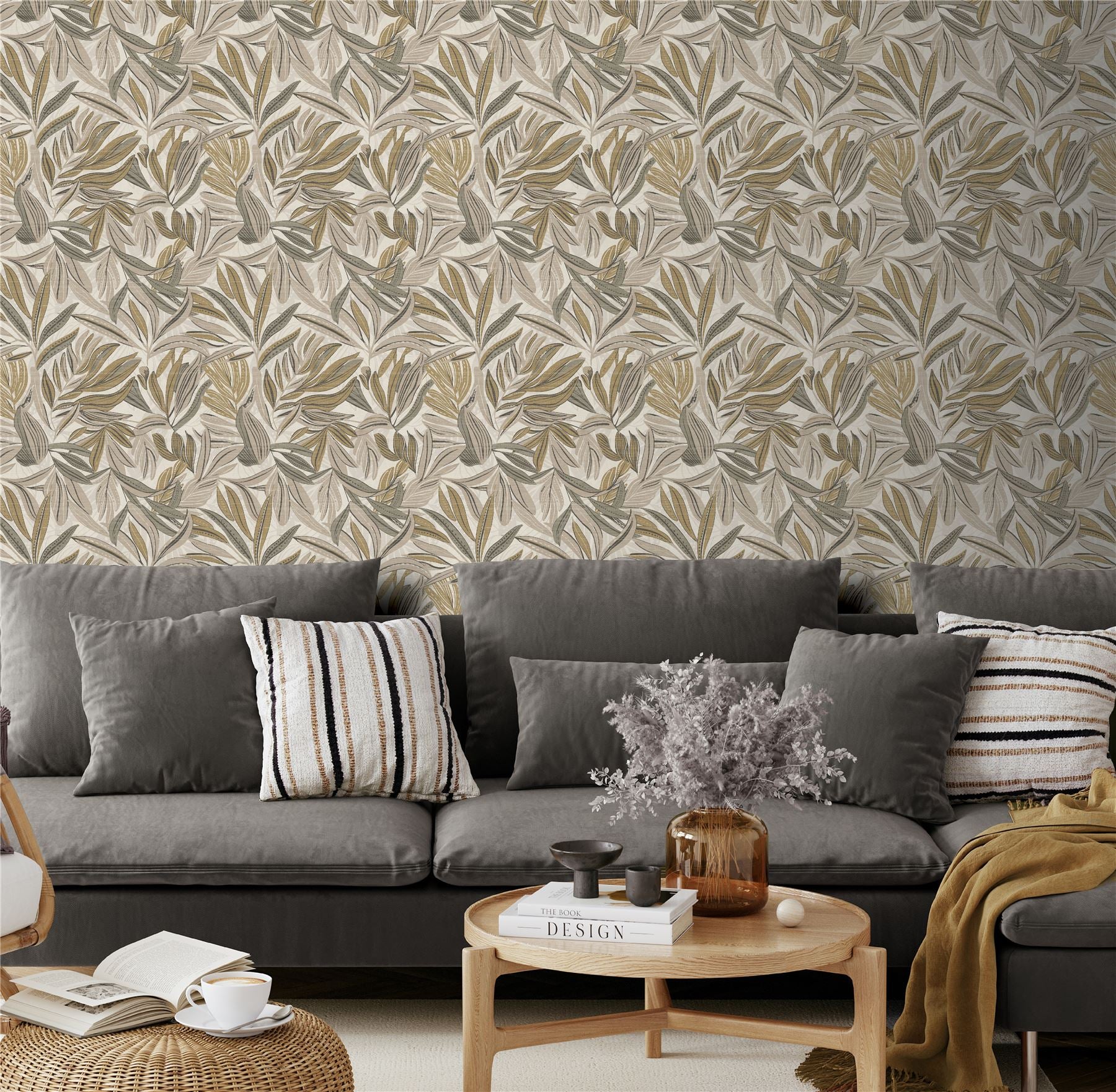 Graphic Tropical Leaf Neutral Wallpaper