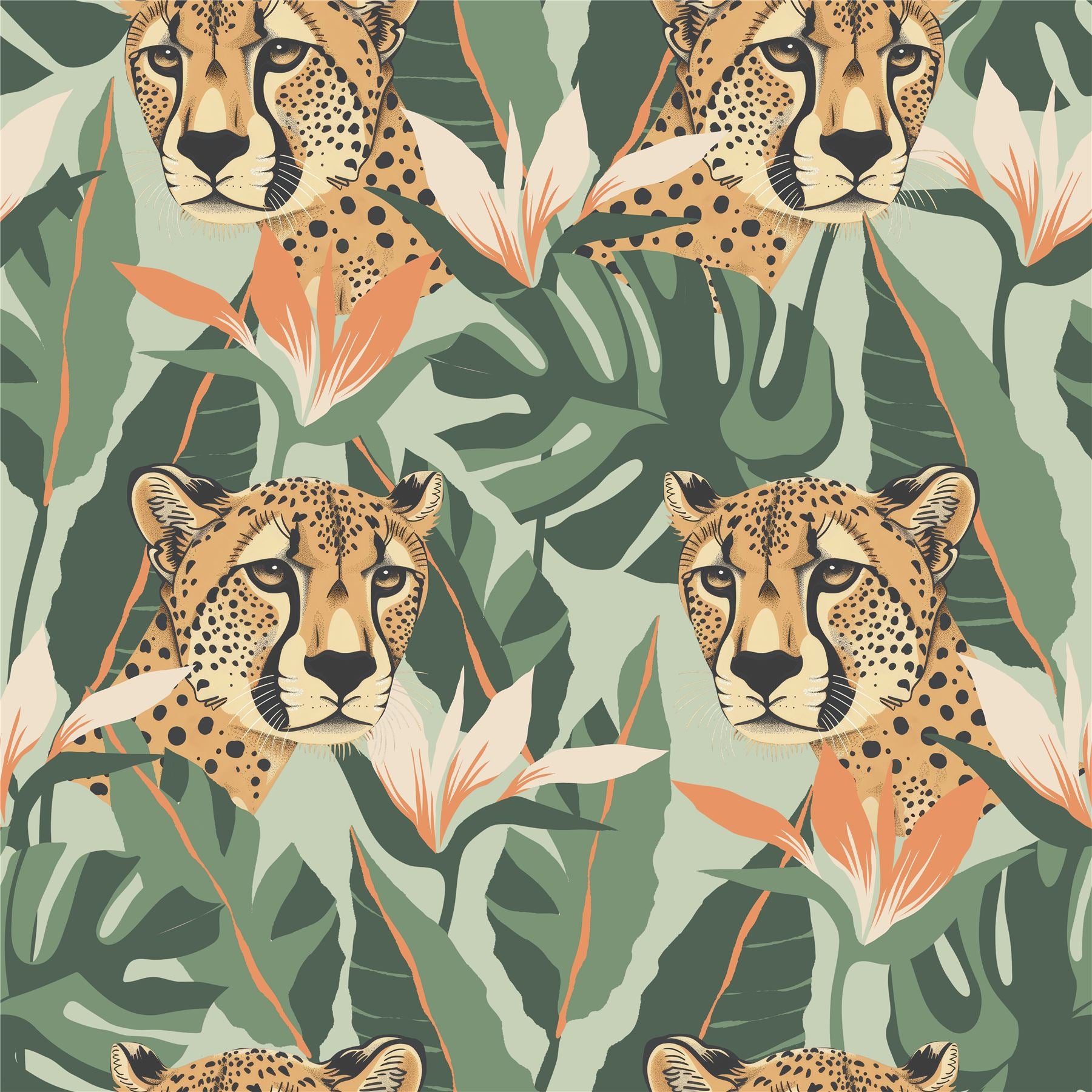 Jungle Leopard Light Green Wallpaper