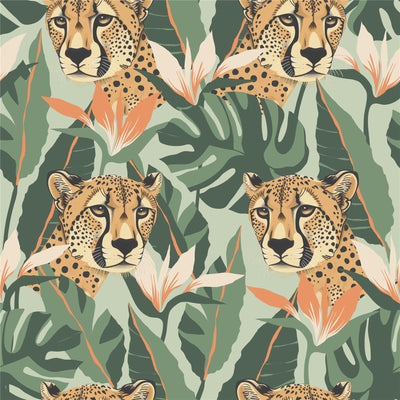 Jungle Leopard Light Green Wallpaper
