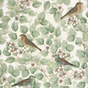 Birds & Blossoms Green Wallpaper