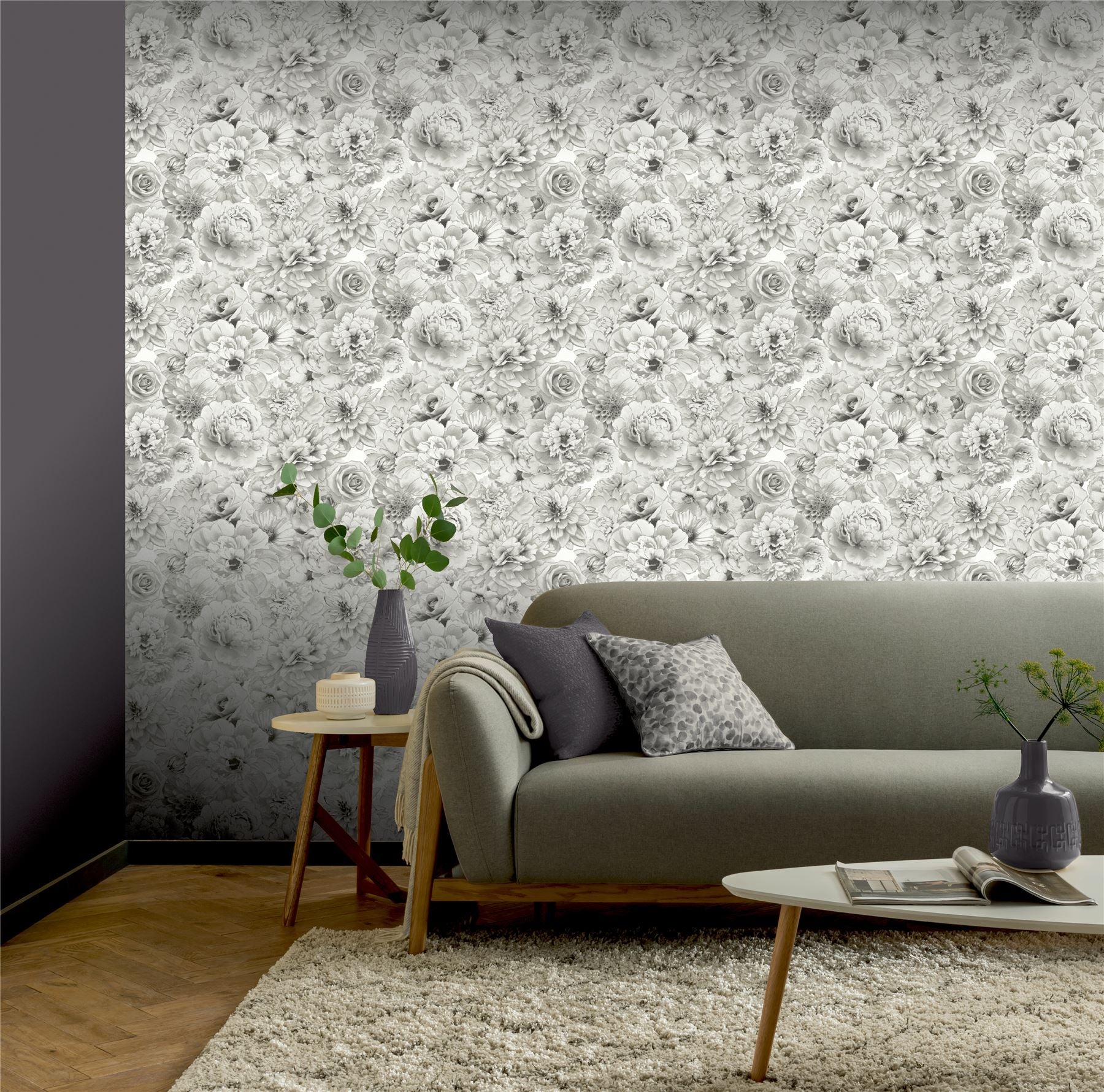 Glitter Bloom Silver Wallpaper sw12