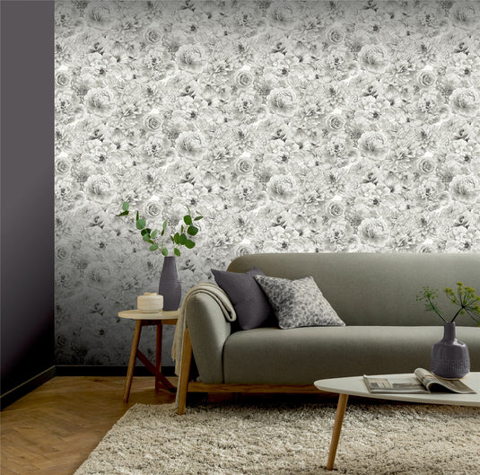 Glitter Bloom Silver Wallpaper sw12
