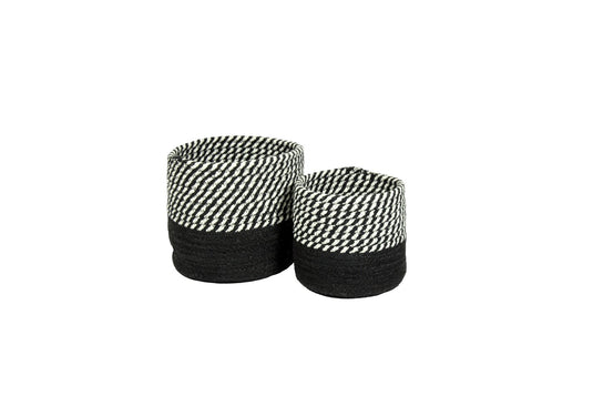 Barnes Round Jute/ Cotton Black Stripe Set of 2 Baskets