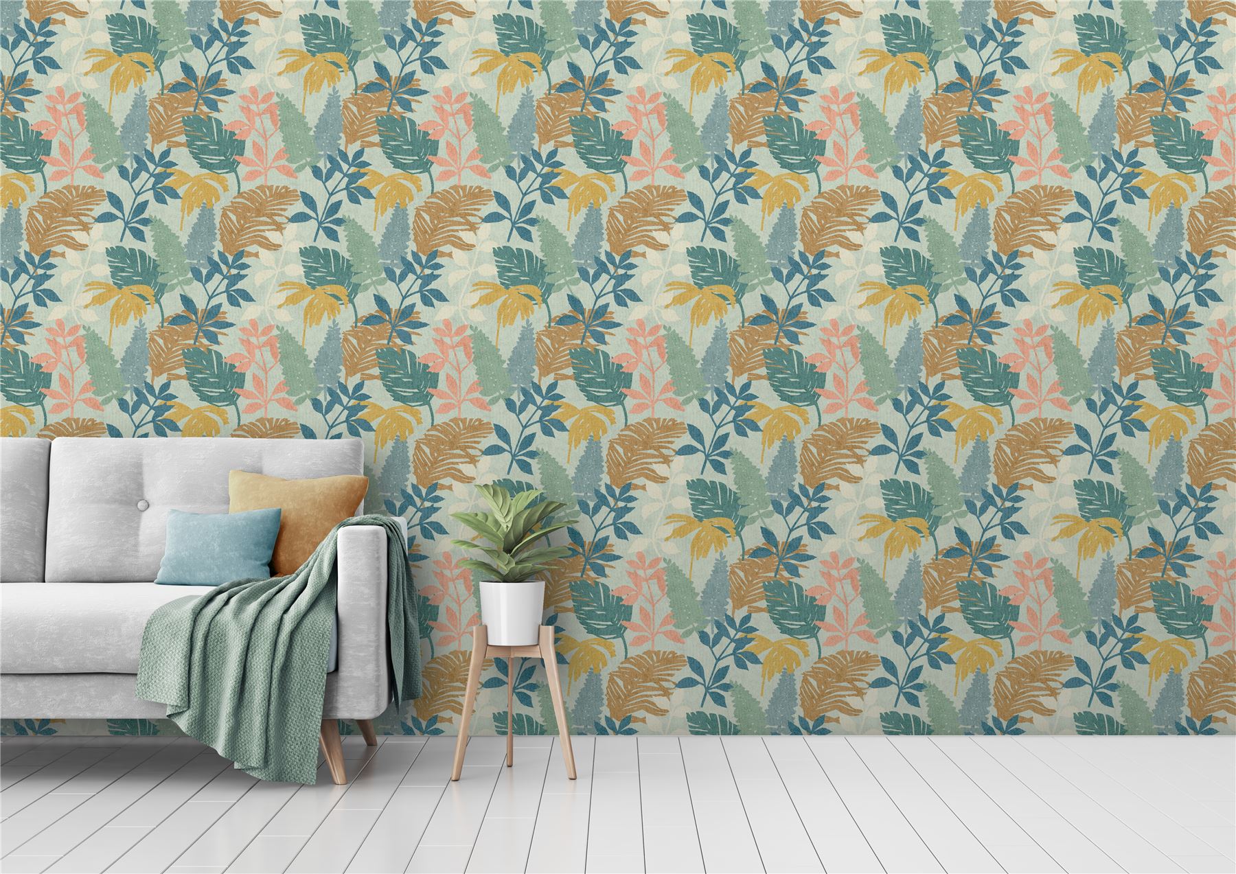 Fun Leaf Blue Multi Wallpaper