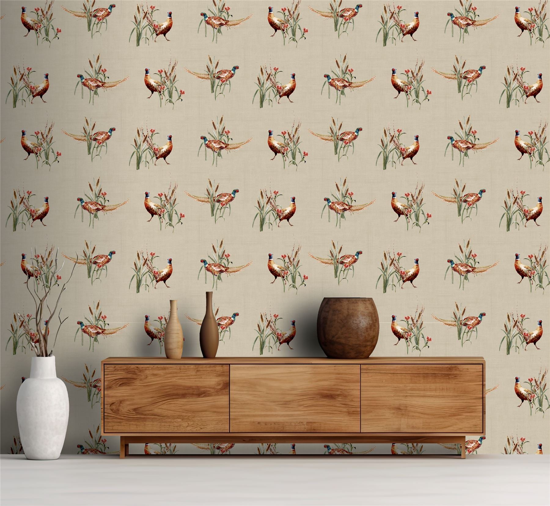 Pheasant Meadow Natural Wallpaper