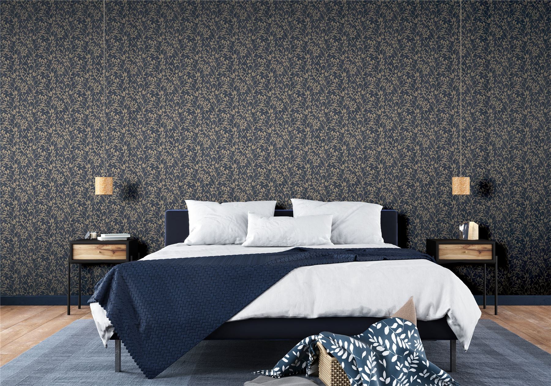 Botanica Leaf Navy & Gold Wallpaper