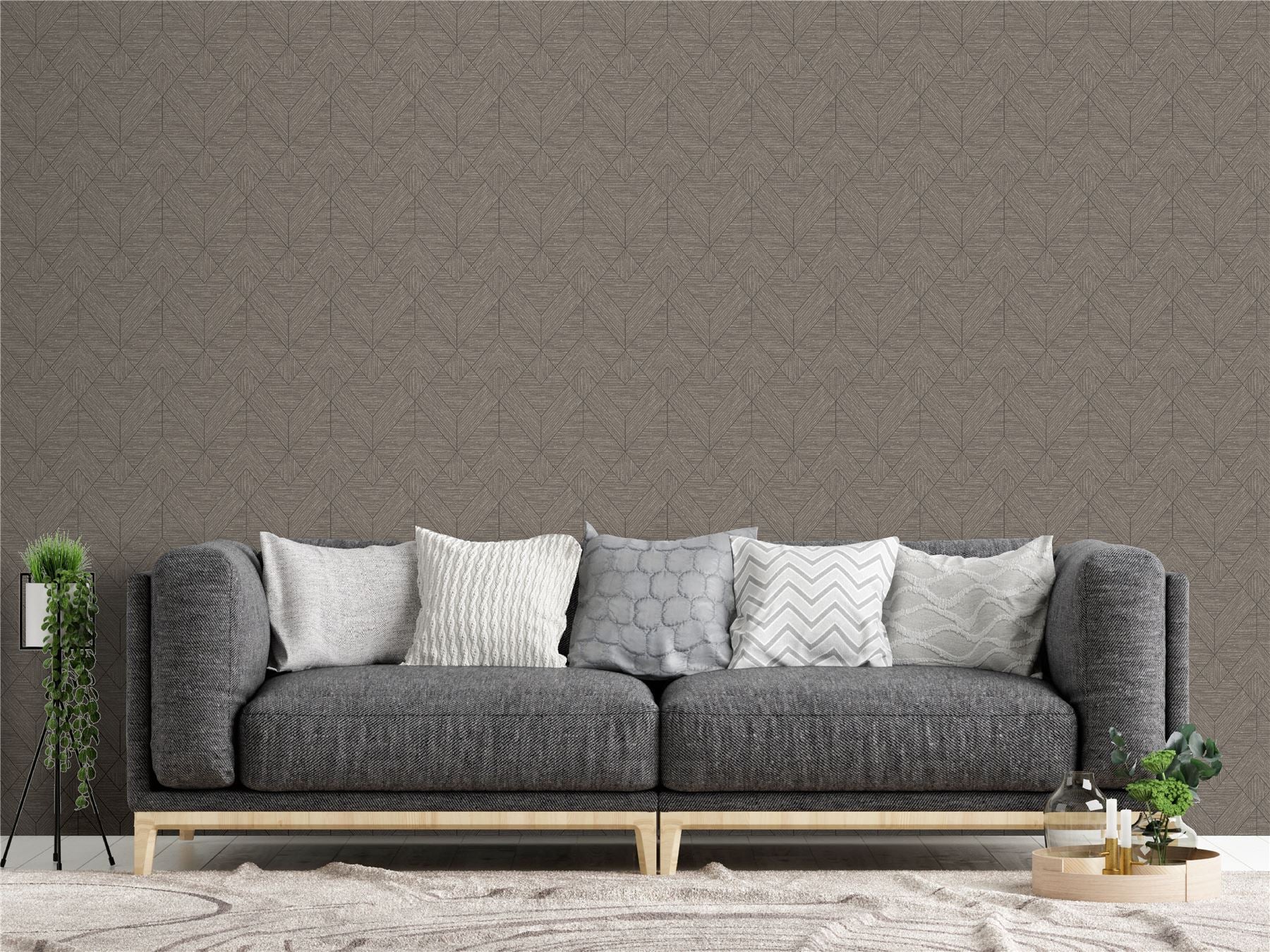 Wood Grain Geo Charcoal / Gold Wallpaper