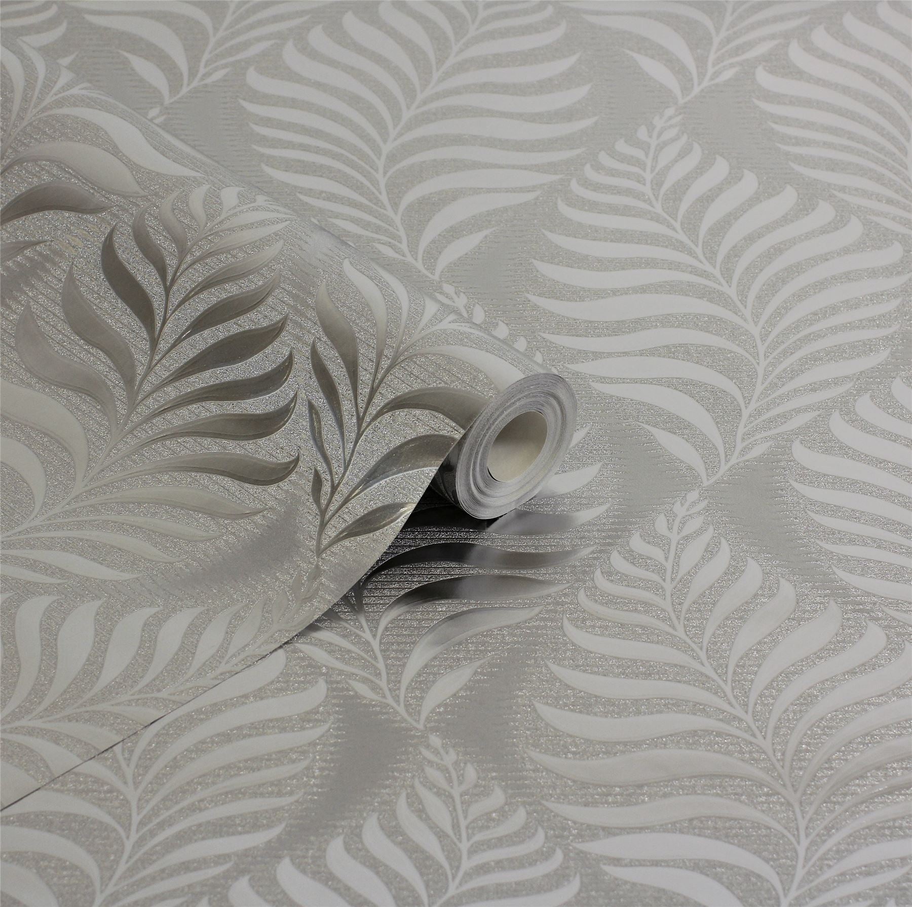 Foil Embossed Leaf Silver Wallpaper sw9
