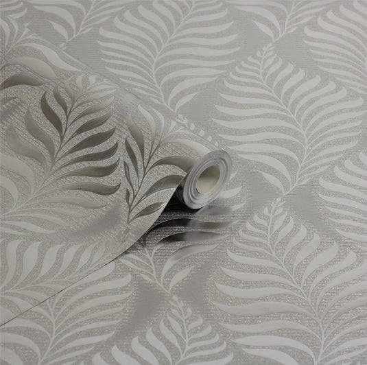 Foil Embossed Leaf Silver Wallpaper sw9