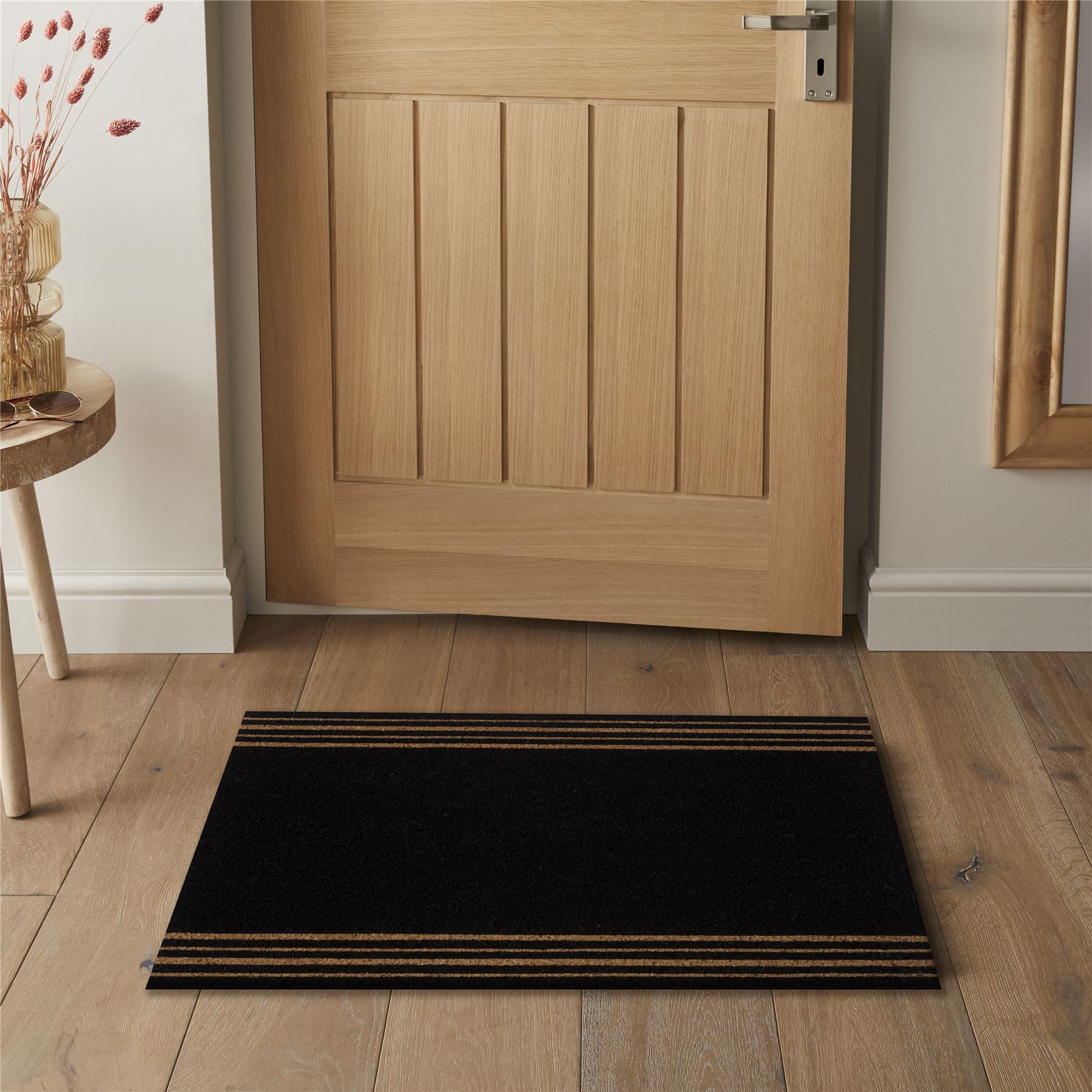 Astley 4 Stripes Latex Backed Coir 45x75cm Black Doormat