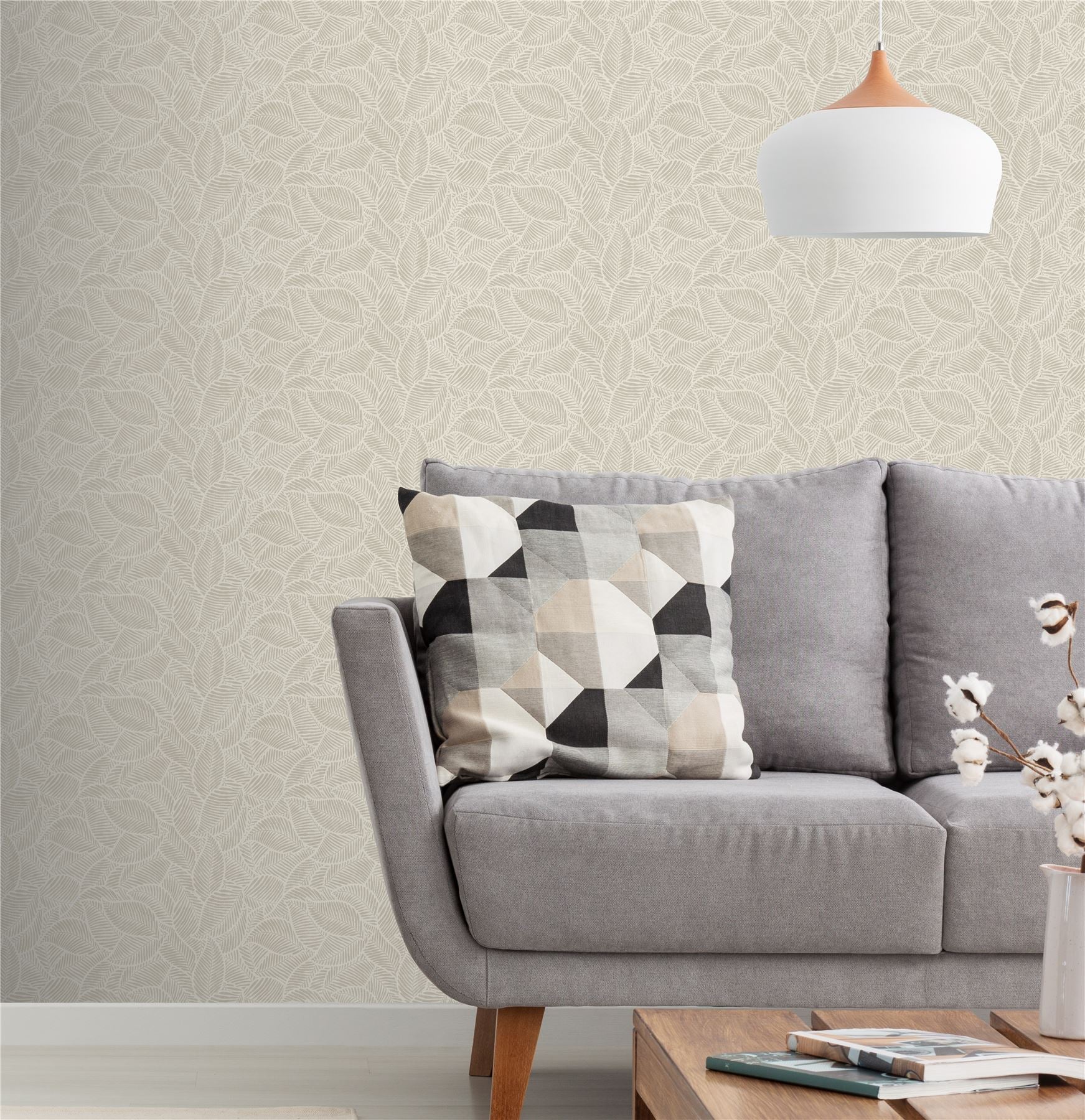 Leaf Print Neutral Wallpaper