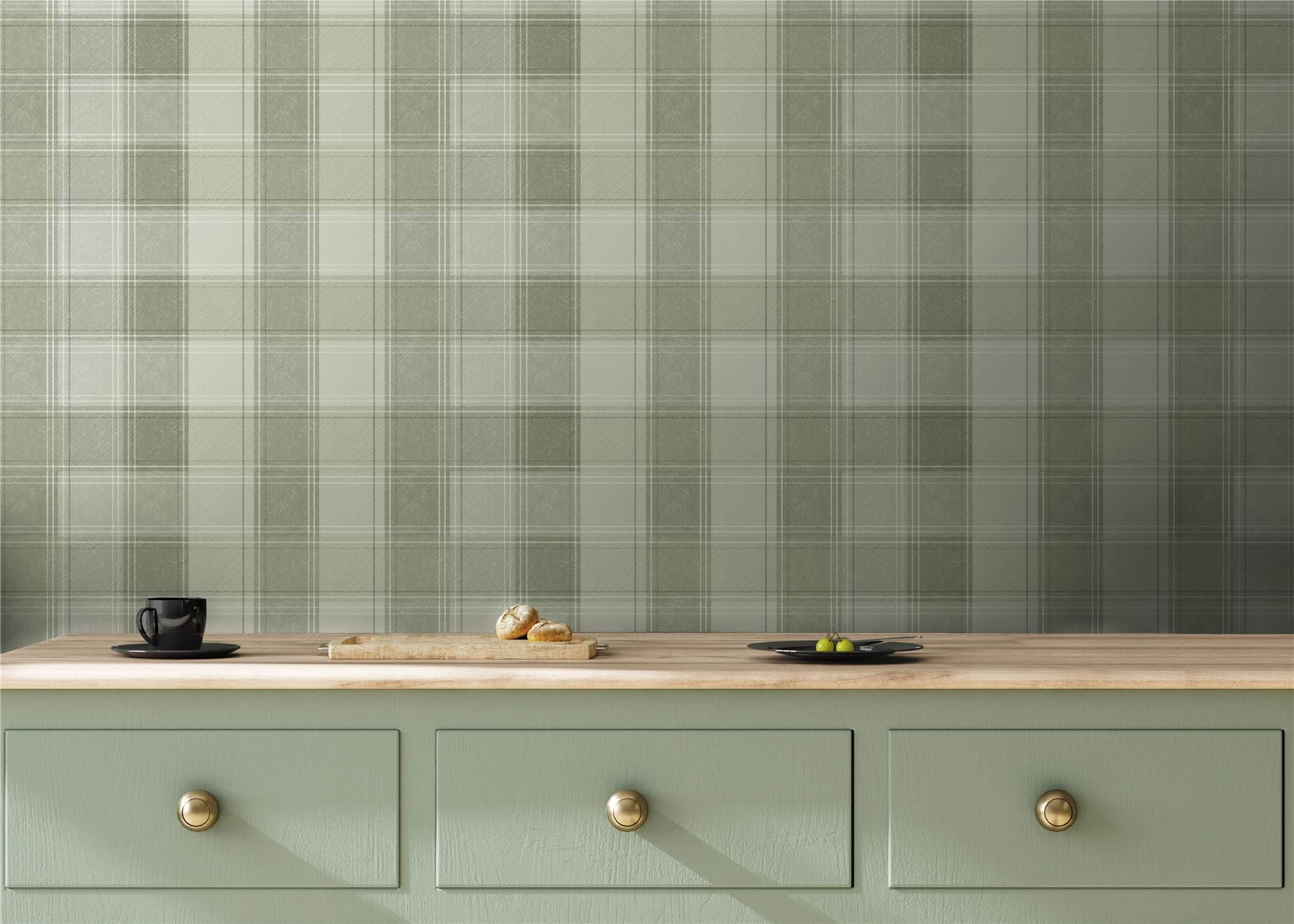 Country Check Sage Wallpaper
