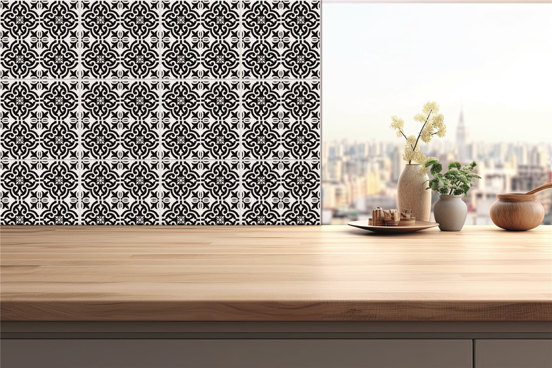 Wall Tile Motif 30.5x30.5cm Black (5 Tiles Per Pack) - sw30