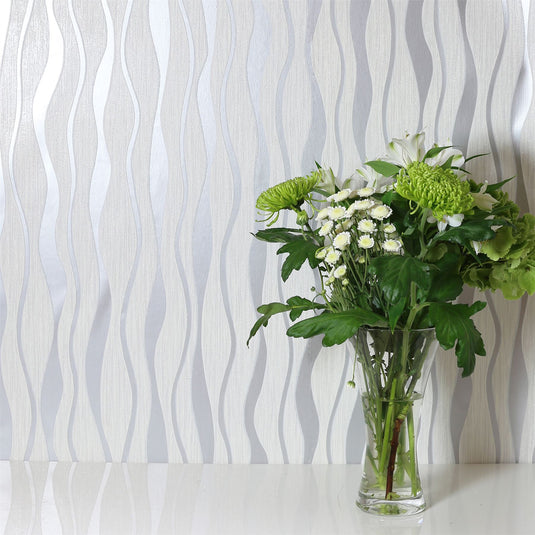Metallic Wave White/Silver Wallpaper sw12