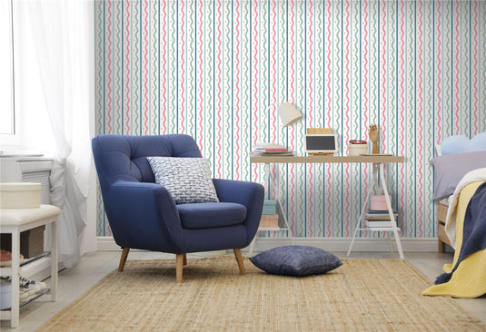 Squiggle Stripe Pink Multi Wallpaper