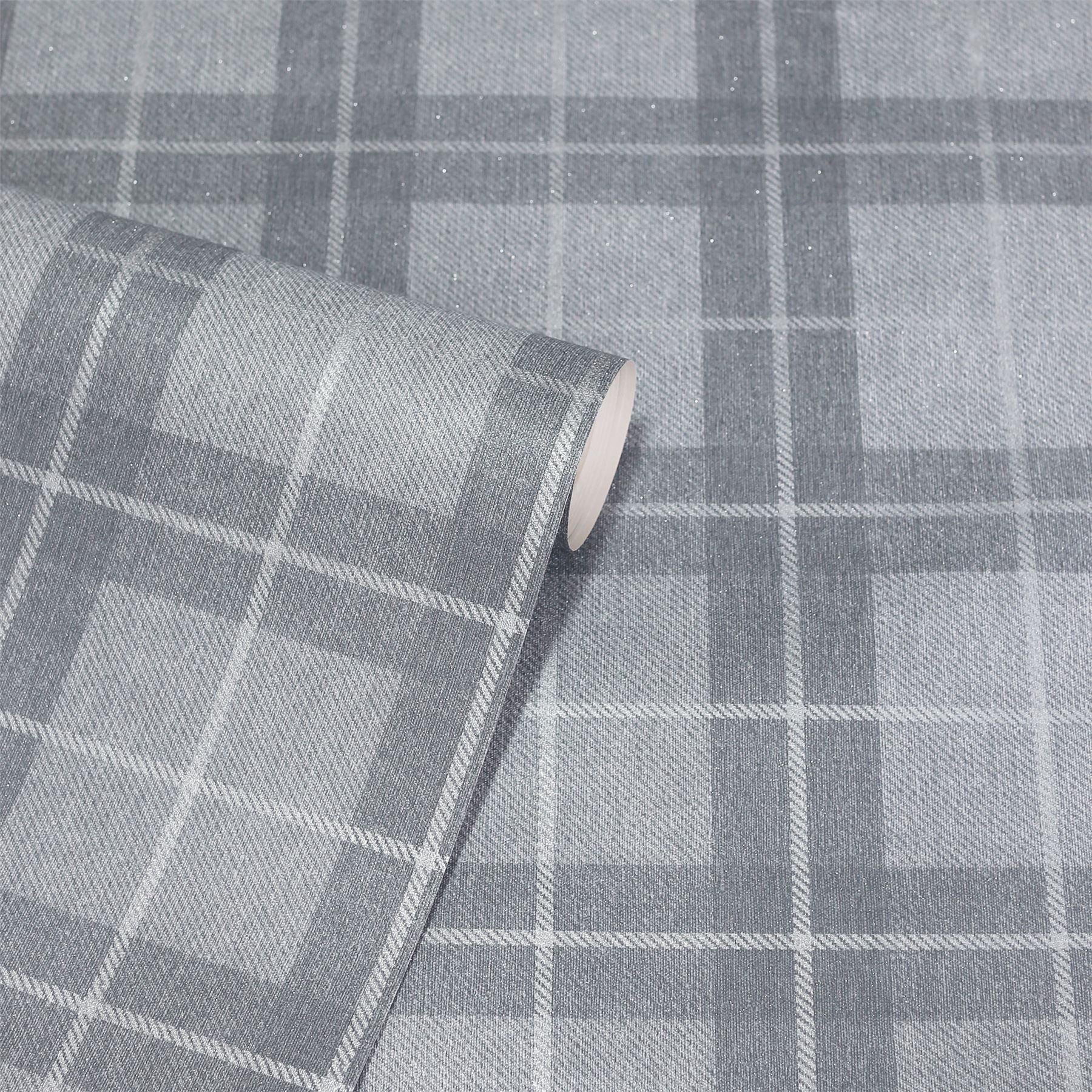 Heritage Check Grey/Silver Wallpaper