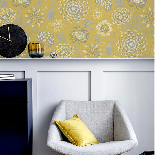 Vintage Bloom Mustard Yellow Wallpaper