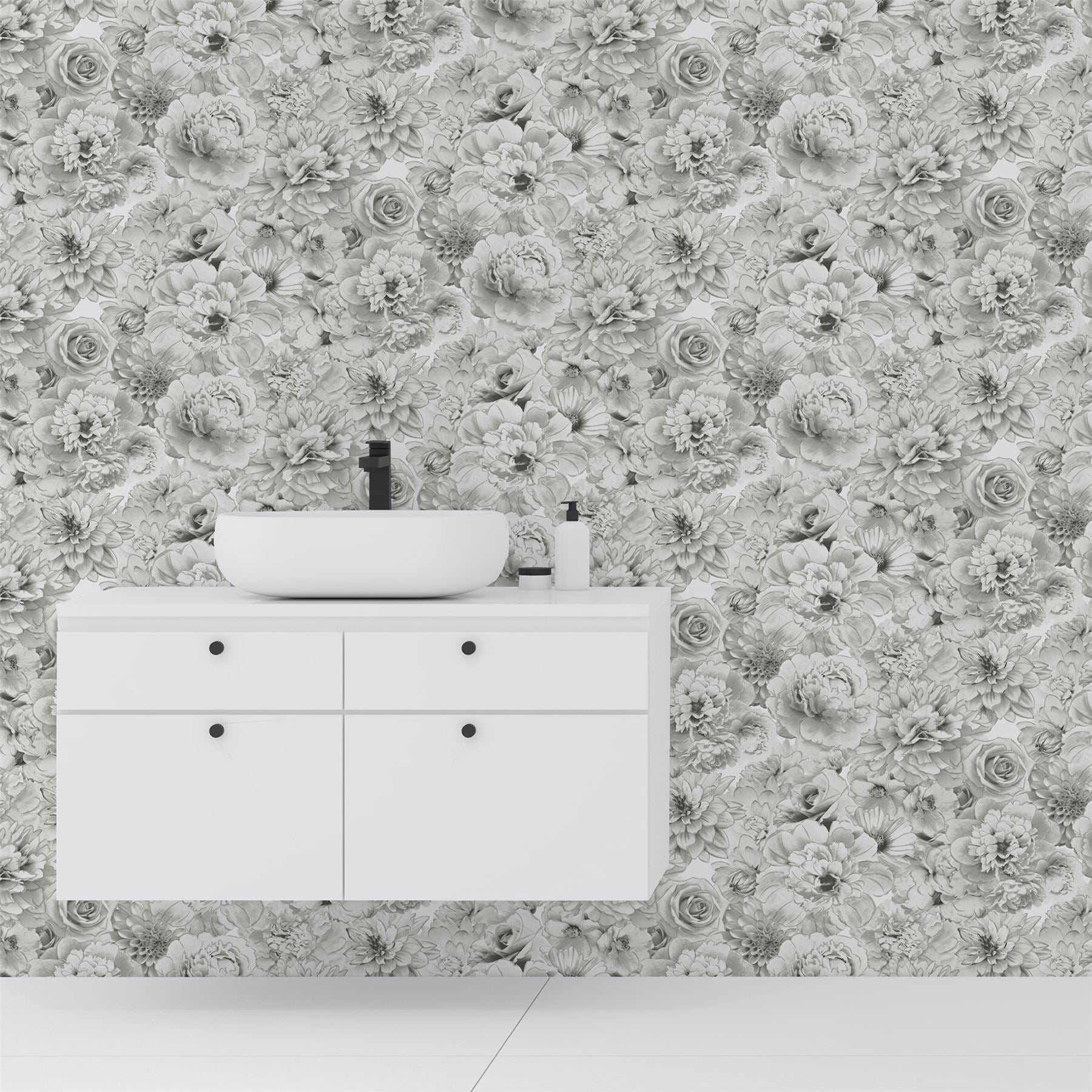 Glitter Bloom Silver Wallpaper sw12