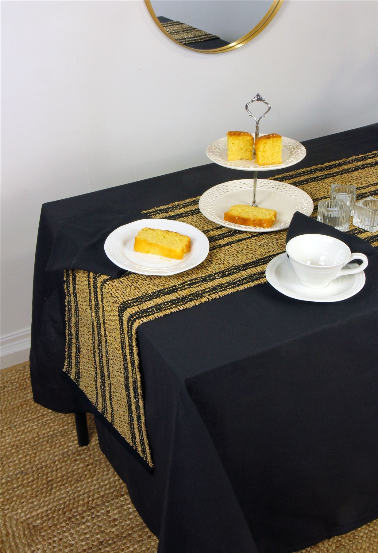 Avon 100% Cotton 240x140cm Black Tablecloth
