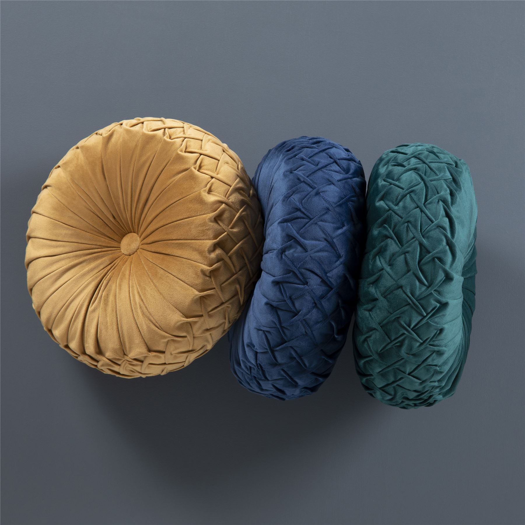 Lake Round Button Velvet Ochre Cushion 35cm