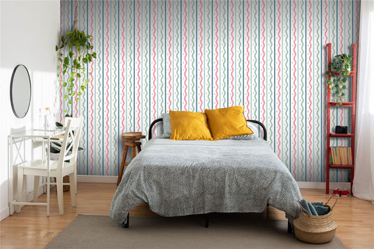 Squiggle Stripe Pink Multi Wallpaper