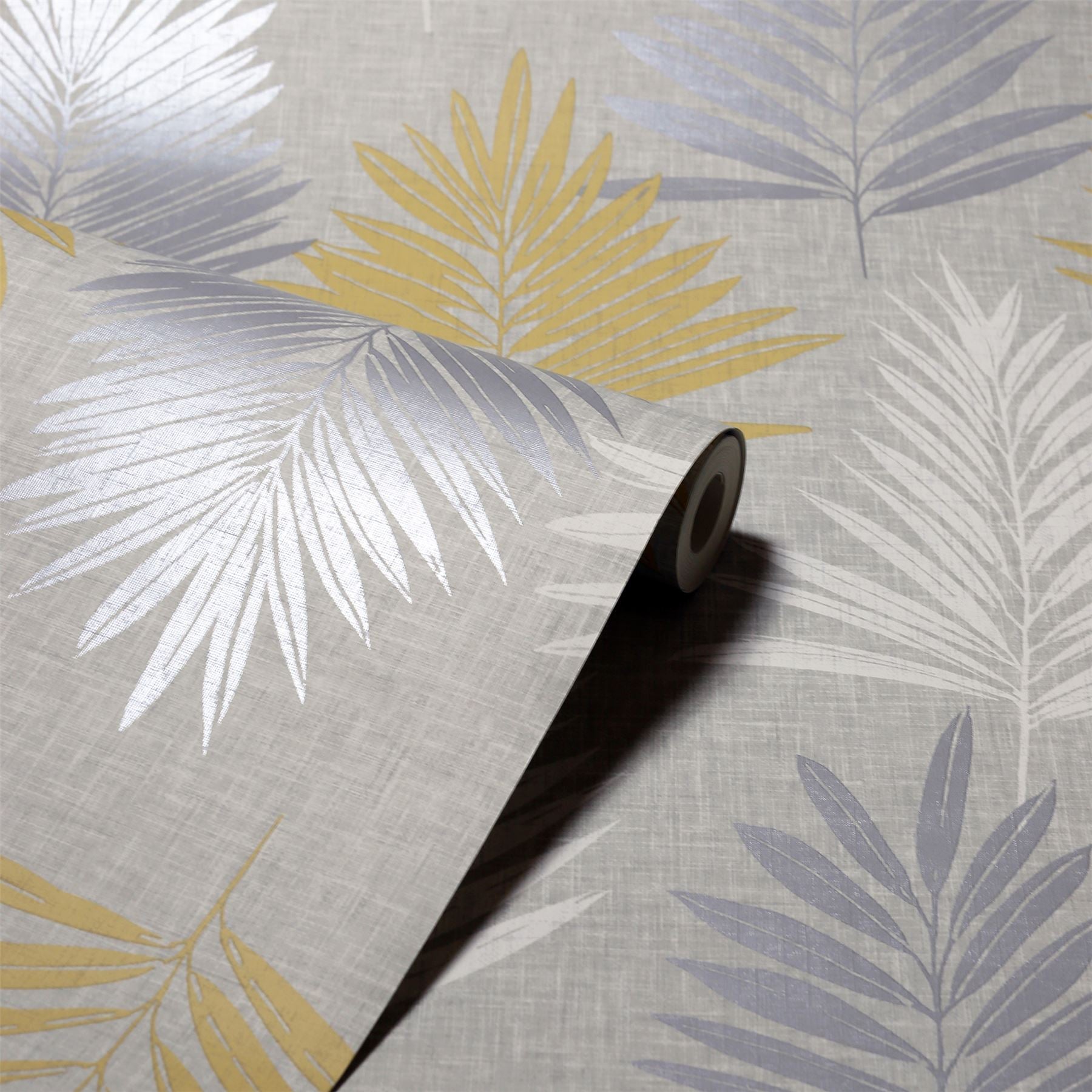 Linen Palm Ochre/Grey Wallpaper sw12