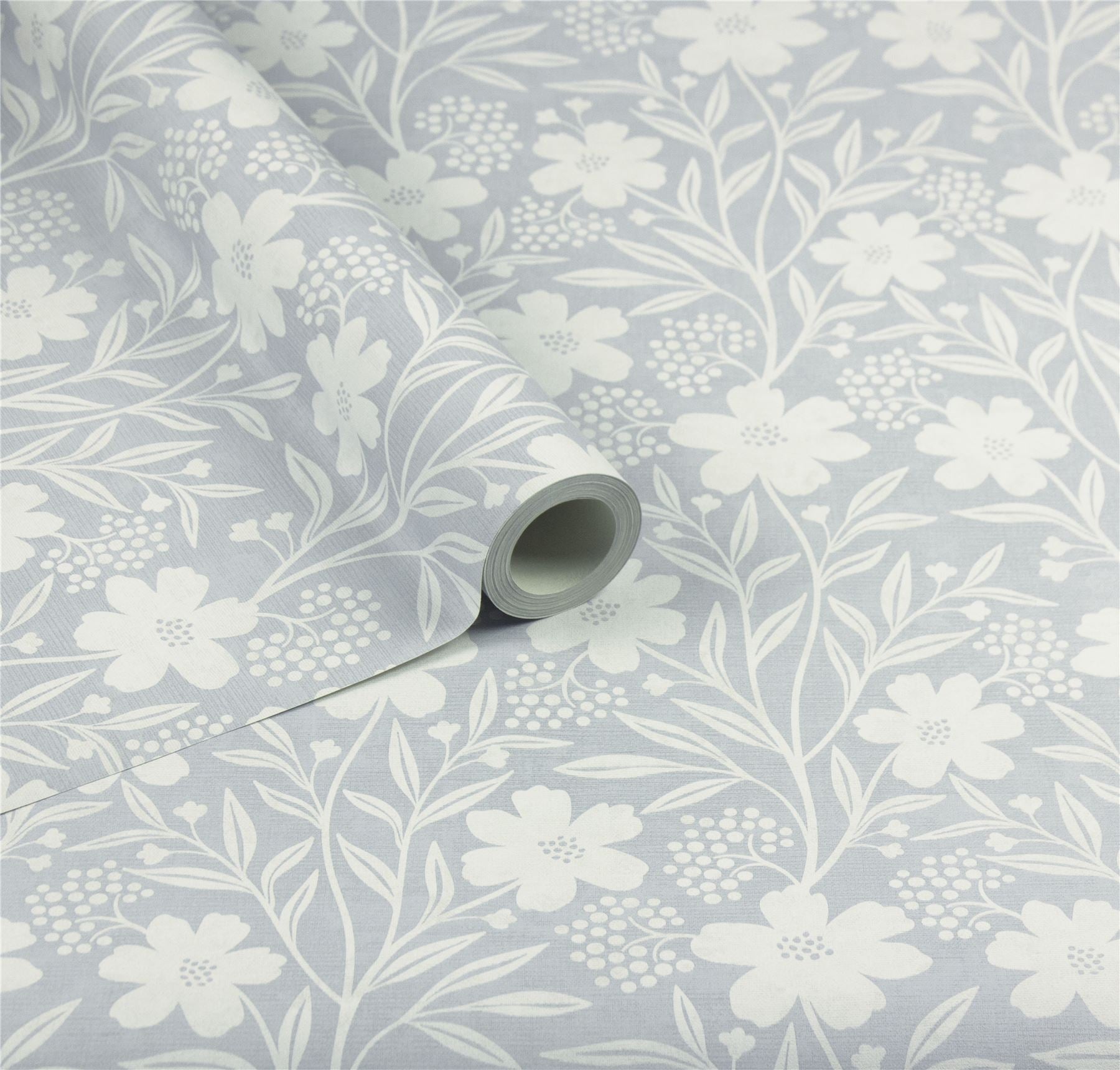 Berry Floral Soft Blue Wallpaper