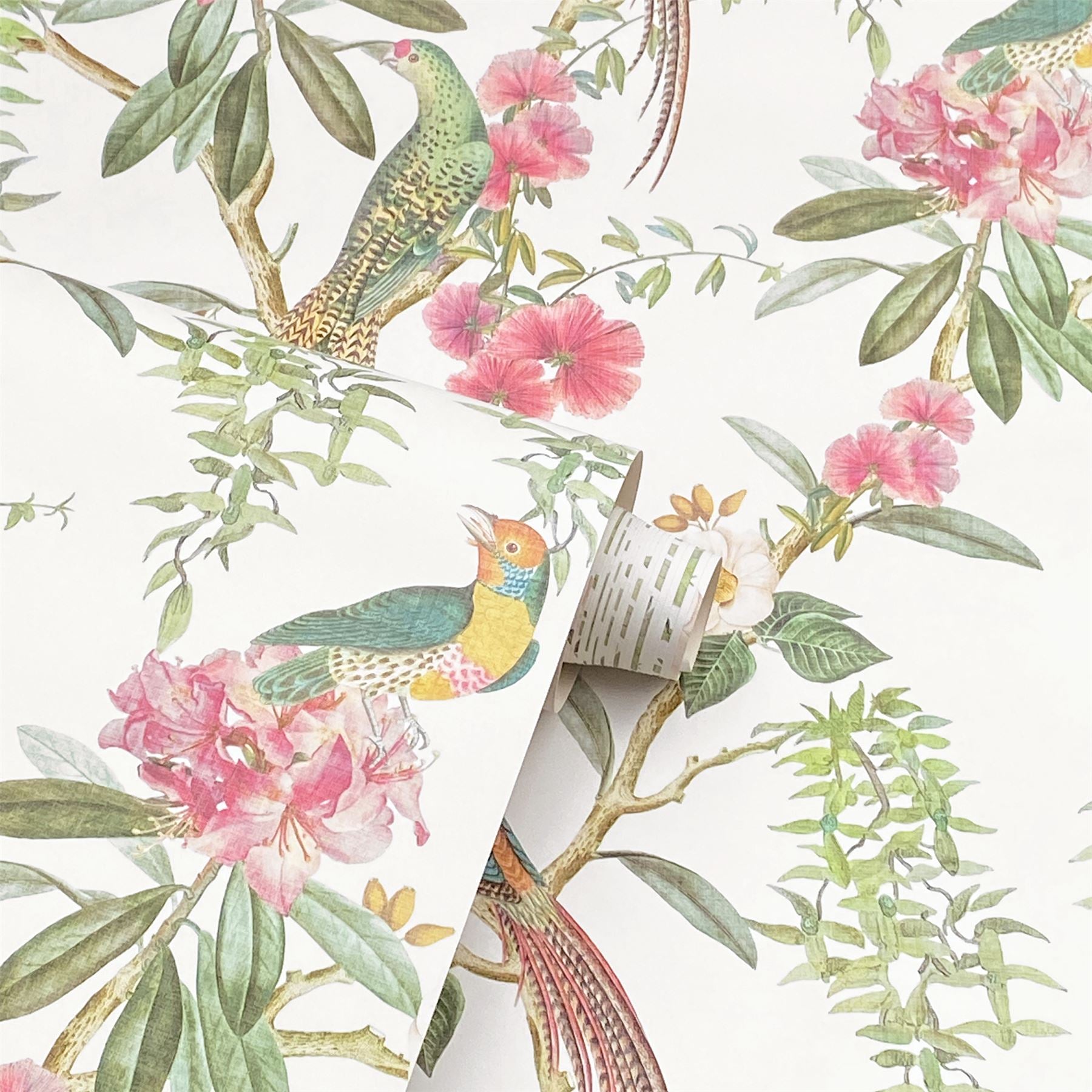 Exotic Garden Pink Green Wallpaper