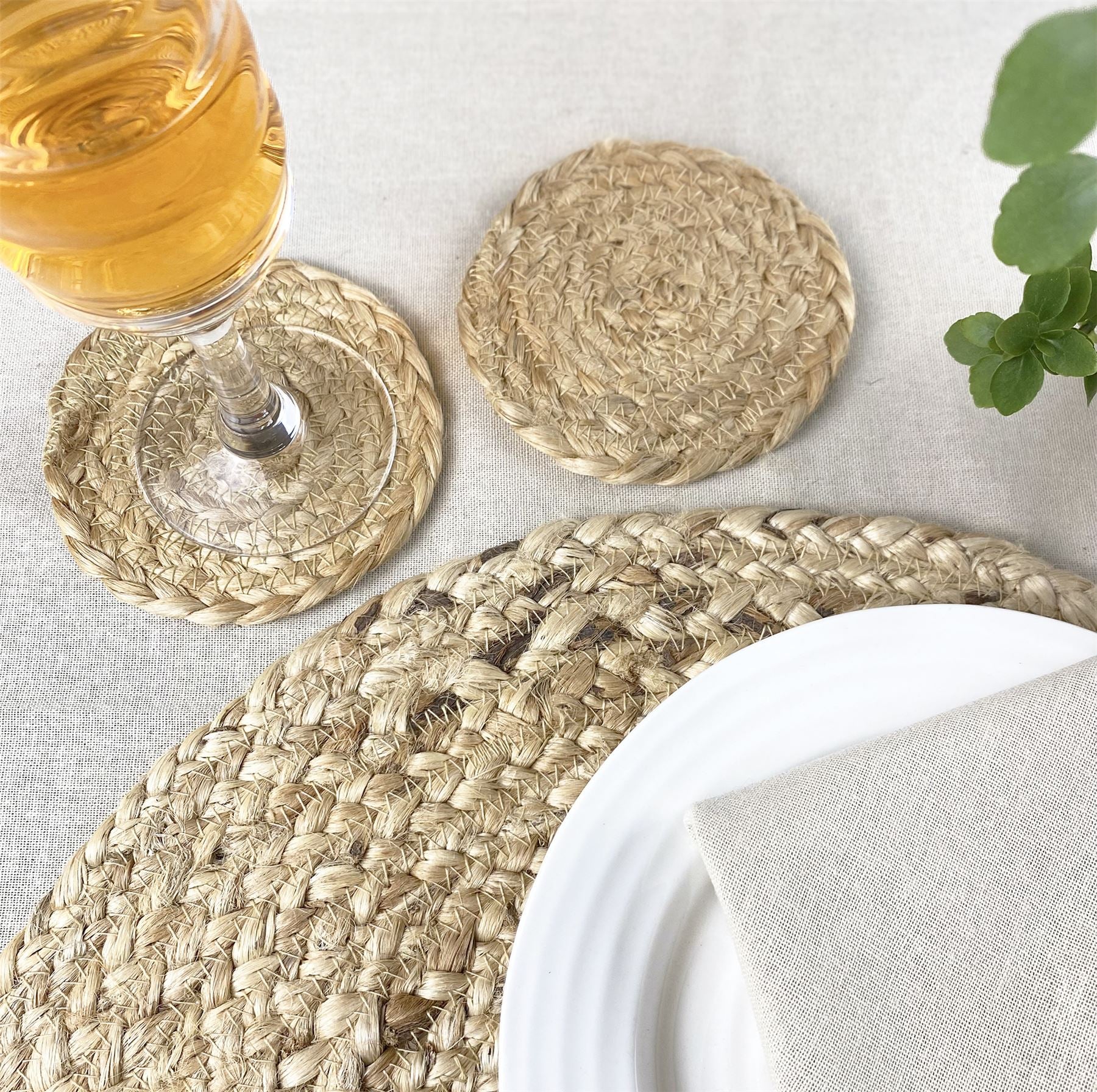 Ure Jute Rope 11.5x11.5cm Natural Set of 4 Coasters with Tie