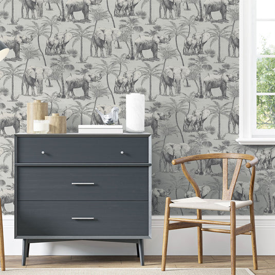 Safari Elephant Charcoal Wallpaper sw12