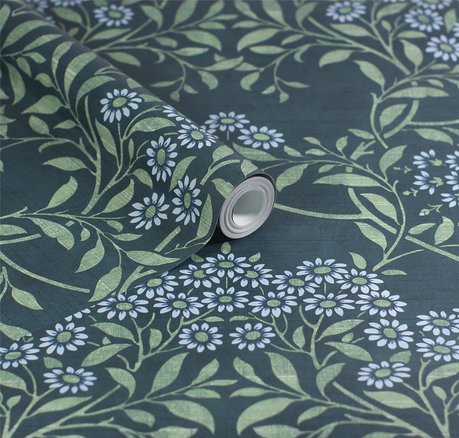 Floral Trail Blue Green Wallpaper