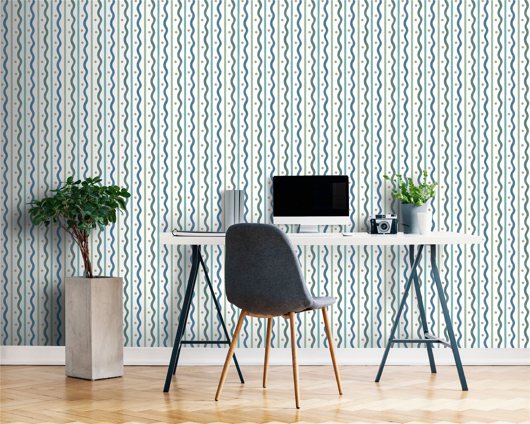Squiggle Stripe Blue Green Wallpaper