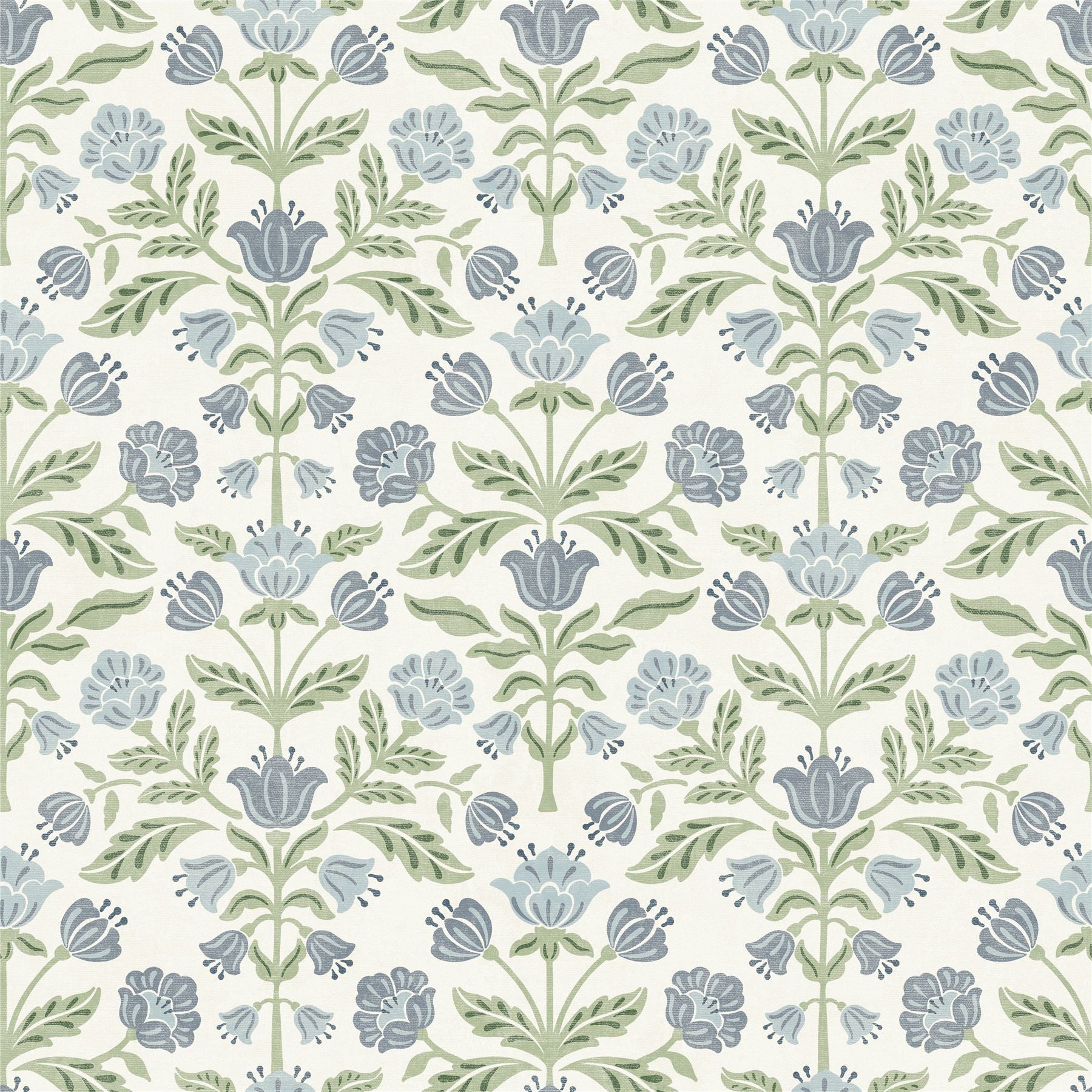Modern Floral Damask Blue / Green Wallpaper