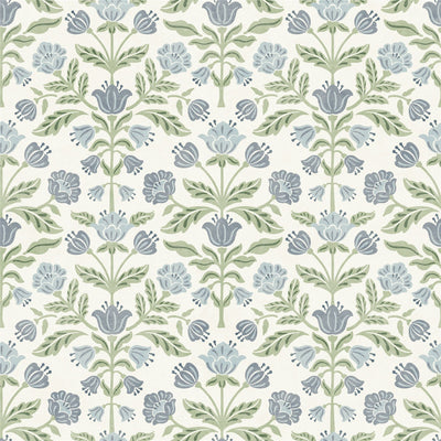 Modern Floral Damask Blue / Green Wallpaper