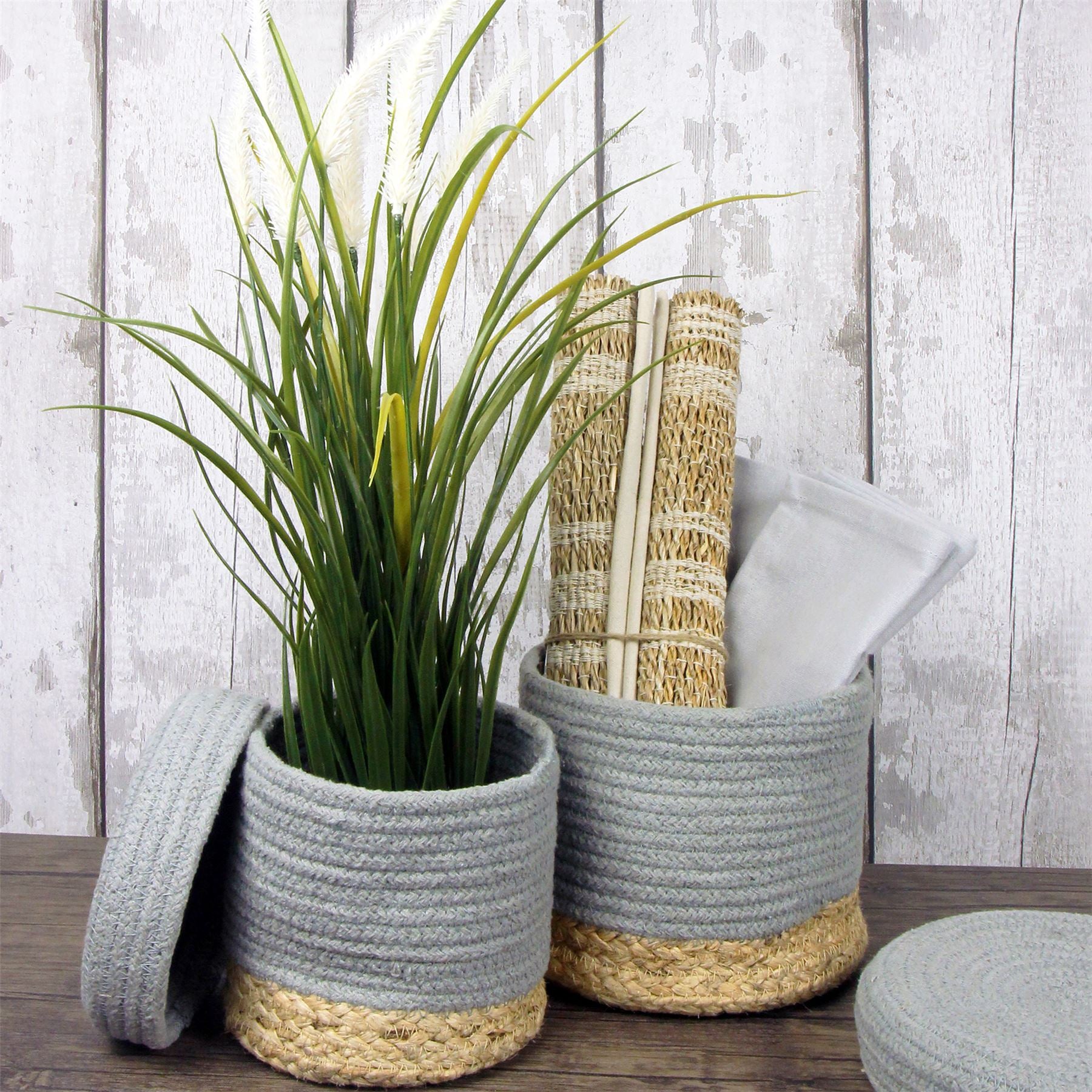 Balham Lidded Nested 18x18x17cm Grey Set of 2 Baskets