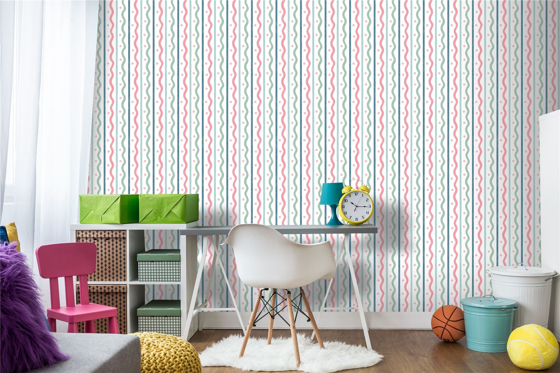 Squiggle Stripe Pink Multi Wallpaper