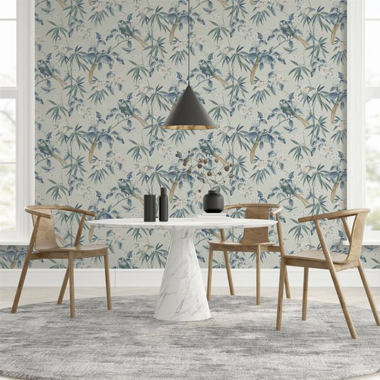 Oriental Floral Birds Grey/Blue sw12